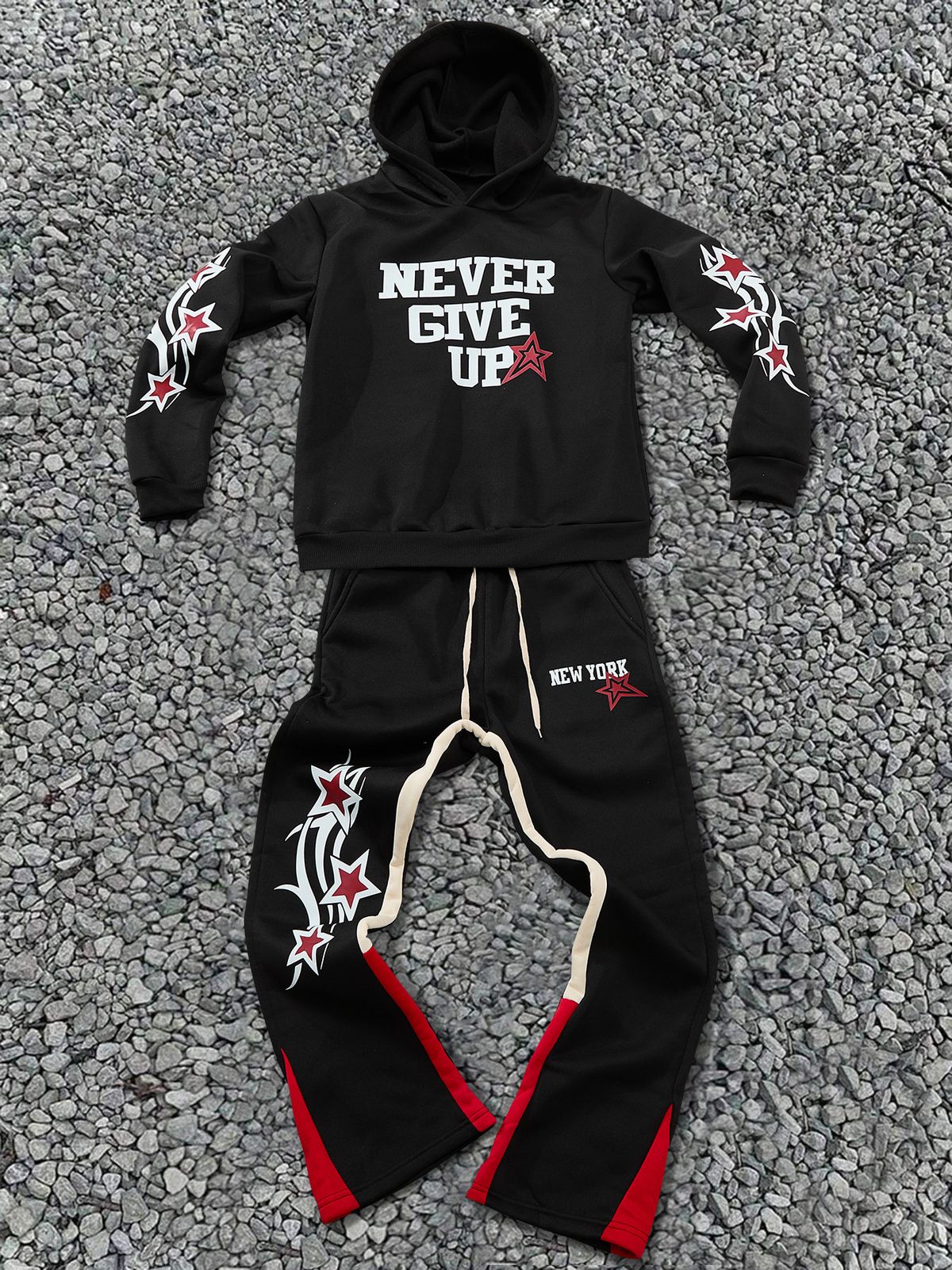 Men's Clothing Spring And Autumn New Men's Letter Hooded Sweatshirt Flared Pants Suit Sports Fashion High Street_viptrois.com