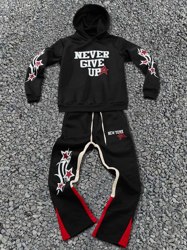 Men's Clothing Spring And Autumn New Men's Letter Hooded Sweatshirt Flared Pants Suit Sports Fashion High Street_viptrois.com