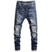 Men's Slim Tapered Jeans – Distressed Blue Denim Pants With Artistic Washes, Hand-Painted Details & Micro-Stretch (28-38, Mid-Rise Straight Fit)_viptrois.com