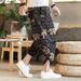 Man's Summer New Beach Pants National Style Floral Thin Section Cotton and Linen Cropped Pants m_viptrois.com