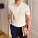Men's Slim Fit Polo Shirt Summer Light Luxury Striped Lapel Short Sleeved Business Casual Handsome Knitted T-Shirt_viptrois.com