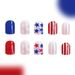 Short bright face red and blue color sparkling stripes wear nail art American Independence Day five-pointed star foreign trade nail art 24 pieces_viptrois.com