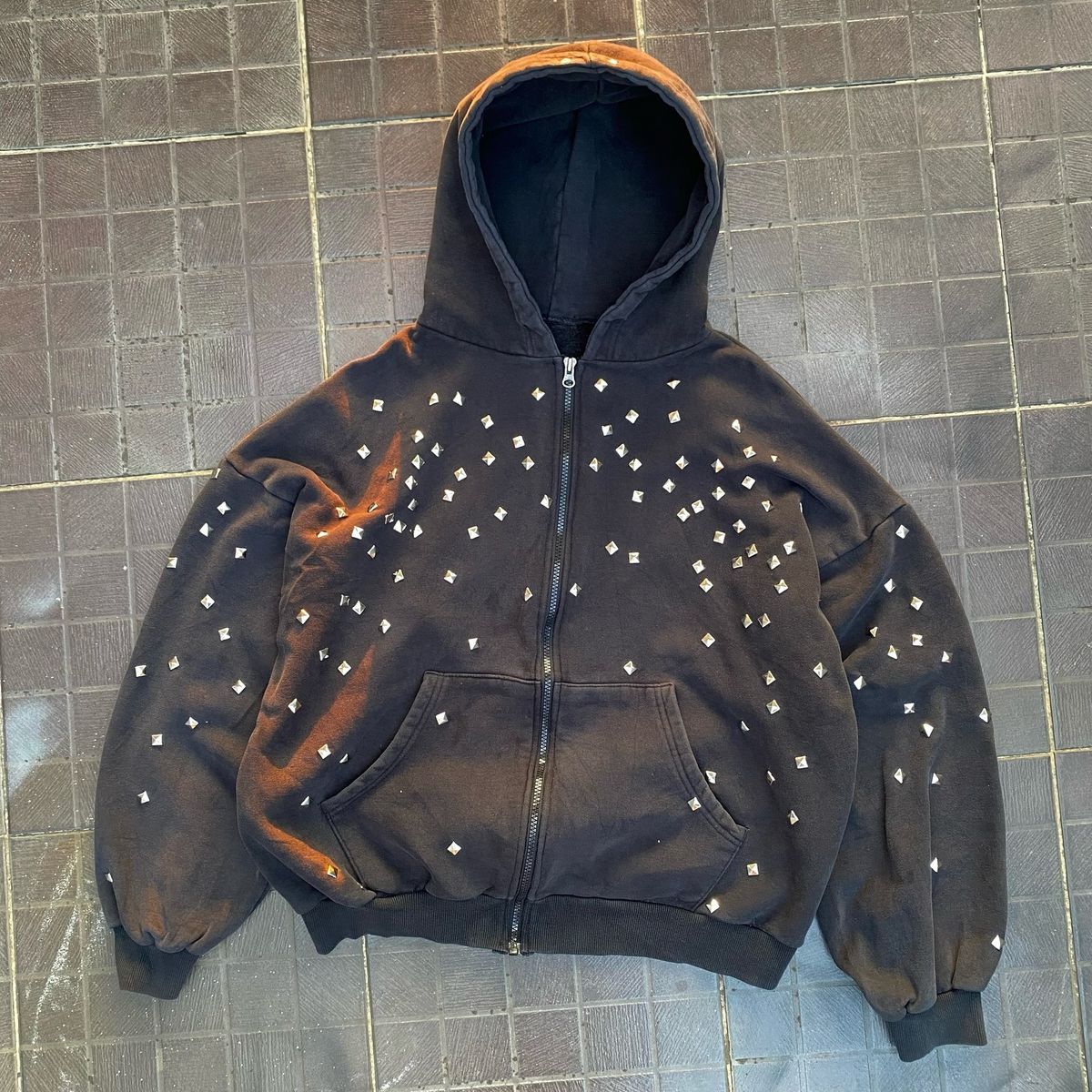 Men's Clothing Hot Diamond Design Printed Loose Unisex Retro Hoodie With Rhinestone Print – Oversized Zip-Up Streetwear Jacket For Men & Women_viptrois.com