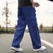 Cross Border European Size Hot Selling Overalls Spring And Autumn Multi Pocket Loose Large Size Sports Casual Straight Wide Leg Trousers Pants_viptrois.com