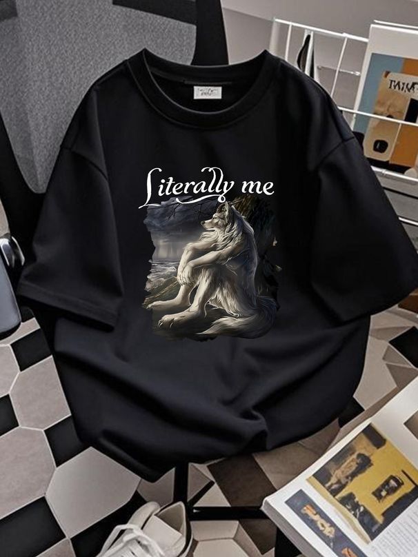 Sitting Wolf Literally Me Funny Meme For Men Women T-Shirt Unisex Streetwear Slightly Casual Stylish Fashion Comfortable Versatile Summer_viptrois.com