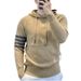 Seasonal Long Sleeved Contrasting Striped Hooded Knitted Sweater For Men, New Men's Knitted Sweater For Men_viptrois.com