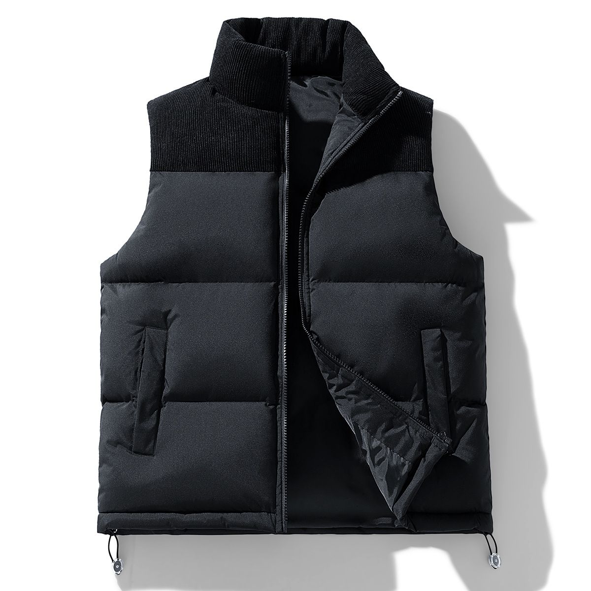 Men's Color-Block Sleeveless Vest, Thickened Warm Winter Waistcoat With Stand Collar & Double Breasted Design_viptrois.com