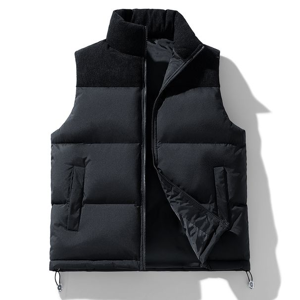 Men's Color-Block Sleeveless Vest, Thickened Warm Winter Waistcoat With Stand Collar & Double Breasted Design_viptrois.com