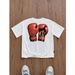 Camiseta Blanca Hombre Manfinity ZONE917 Estampado Guante Boxeo, Casual, Gran Tamaño, Corte Holgado, Hombros Caídos,_viptrois.com
