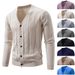 "Modern V-Neck Knit Cardigan For Men – Lightweight Stretch Polyester With Jacquard Detailing (Black, Gray, Navy, Cream, Royal Blue, )"_viptrois.com