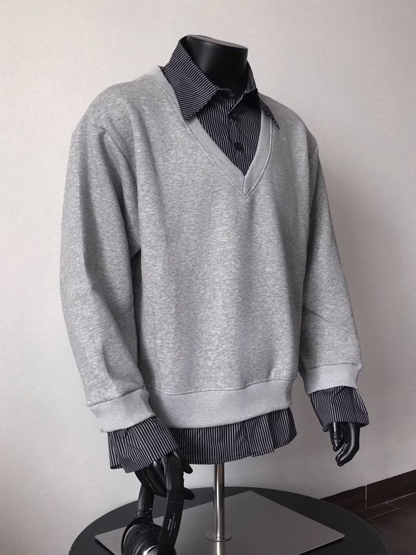 Shirt, Hoodie, Men's Autumn Fashion Brand Contrasting Color Base Shirt, Loose Casual Long Sleeved Top_viptrois.com