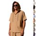 Men's New Linen Hooded Short-sleeved T-shirt Fashion Simple Loose Pullover Henley Shirt Tops_viptrois.com