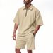 Men's Clothing Men's Loose Lapel Hip Hop Zipper Polo High Street Casual Short Sleeved Shorts Two Piece Suit_viptrois.com