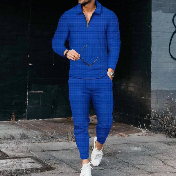 Men's Clothing texture suit long-sleeved polo suit sports pants fashion casual half zipper stand collar suit_viptrois.com