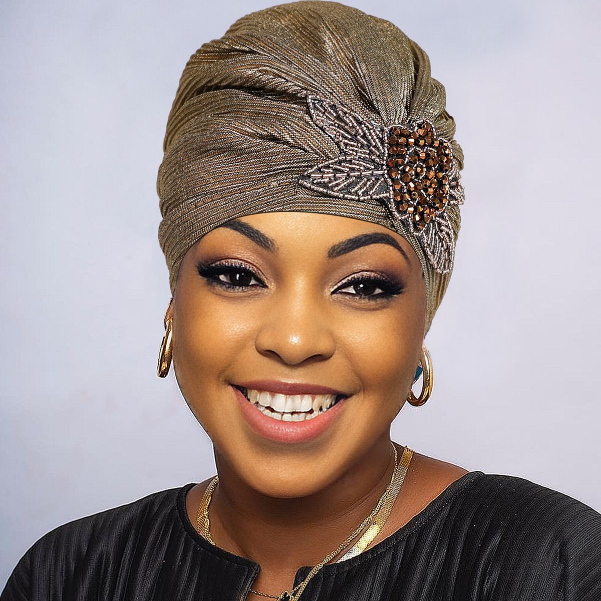 New style gold stamped pleated turban hat, retro noble jewelry accessories, turban hat, factory direct sales turban hat_viptrois.com