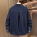 Men’s 100% Cotton Denim Shirt Jacket – Oversized Fit, Long Sleeve, Irregular Pockets, Relaxed Casual Style (4XL-11XL, Classic Denim Blue)_viptrois.com