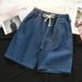 Men's Clothing Men's Denim Shorts Style Summer Loose Fit Washed Five Point Casual Elastic Waist Trendy Versatile_viptrois.com