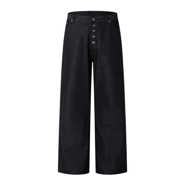 Button Front Straight-Leg Jeans Men's High Street Vibe Trend Solid Color Basic Wide-Leg Casual Pants_viptrois.com