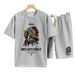 Men's Clothing waffle polo shirt short sleeved T shirt set summer loose clothes tops and pants suits for men_viptrois.com