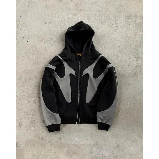Y2K Streetwear Zip-Up Hoodie - Retro Harajuku Print Pullover, Oversized Unisex Hip-Hop Jacket_viptrois.com
