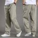Men's Clothing Thin Men's Casual Pants Large Size Overalls Large Size Loose Middle Aged Men's Trousers Pure Cotton Straight Elastic Waist_viptrois.com