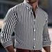 Men's 3d Print Stripe Long Sleeve Shirt, Fashion Casual Stretch Button Down Shirt For Daily Wear Breathable Lightweight Material_viptrois.com