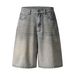 Men's Clothing Retro Washed Distressed Ink Splashed Jeans High Street Personality Loose Wide Leg Shorts_viptrois.com