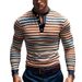 24 Autumn Winter New American Style Colorful Striped Casual Crew Neck Loose Henry Long Sleeve T-Shirt Men's Top_viptrois.com