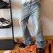 Men's Clothing Urban Washed Trousers Distressed Micro Flared Blue Jeans_viptrois.com