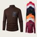Men's High Neck Knit Sweater With Patchwork Design, Fleece-Lined Warm Pullover For Autumn Winter, Slim Fit Casual Comfortable Tops_viptrois.com