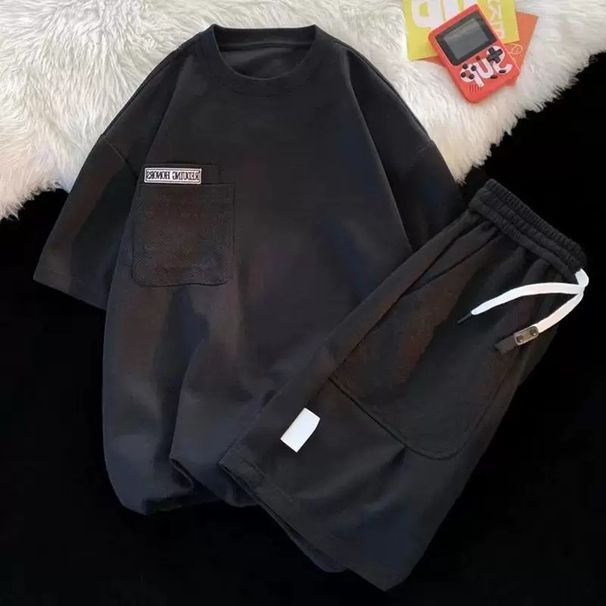 Men's Clothing Love Waffle Suit Men's Summer Loose Hong Kong Style Design Student Shorts Couple Casual Sportswear Two-piece Suit_viptrois.com