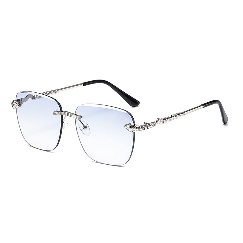 Fashionable Frameless Square Sunglasses With UV400 Protection - Trendy Snakehead Design For Men & Women (Black Lens)_viptrois.com