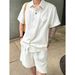 Men's Lightweight Linen-Blend Short Sleeve Shirt & Shorts Set, Classic Relaxed Fit Summer Lounge Wear_viptrois.com