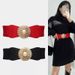 Round buckle chain elastic elastic waist wrap female outer suit dress pearl disc black vintage belt_viptrois.com
