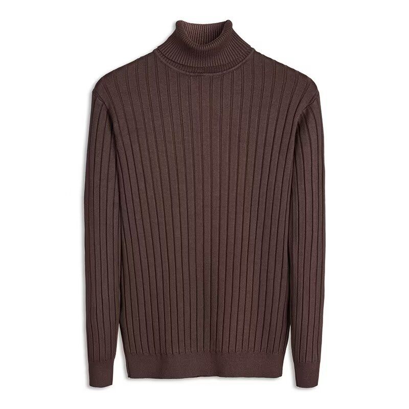 Men's High Neck Knitted Sweater With Jacquard Stripes, Youth Warm Base Sweater_viptrois.com