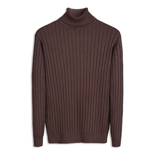 Men's High Neck Knitted Sweater With Jacquard Stripes, Youth Warm Base Sweater_viptrois.com