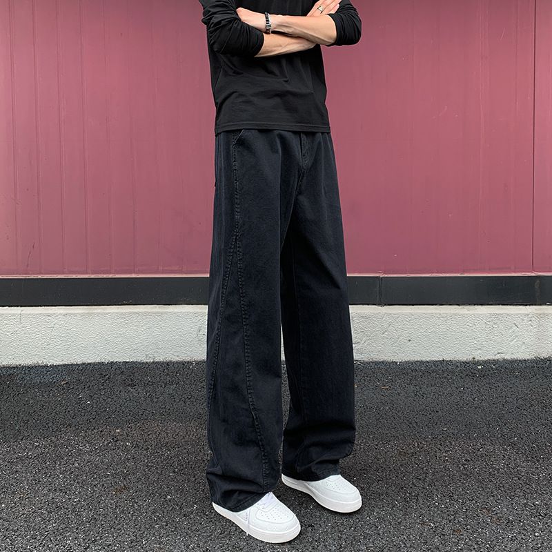 Casual Slanted Cut Jeans For Men, Autumn Trendy High Street Loose Straight Wide-leg Cleanfit Casual Pants_viptrois.com