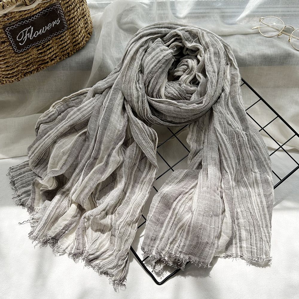 Unisex Scarf Women's striped shawl naturally wrinkled men's scarf_viptrois.com