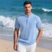 2025 European And American Men's Semi-cardigan T-shirt Summer Striped Short-sleeved Casual Business Top_viptrois.com