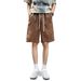 Men's Linen Casual Shorts Mid Length Solid Color Breathable Thin Cotton Cargo Pants Loose Straight Leg Trendy Summer Bottoms_viptrois.com