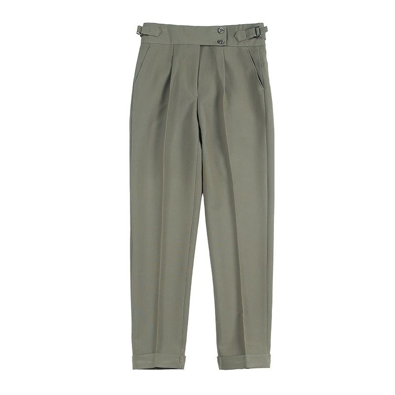 Naples High Waisted Straight Leg Men's Casual Suit Trousers Style Slim Fit Business Wrinkle Free Summer Pants_viptrois.com