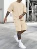 Men's 2-Piece Summer Outfit | Loose Fit T-Shirt & Shorts Set | Breathable Polyester | Grey/Apricot/Green/Black/White/Dark Green/Orange_viptrois.com