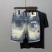 Men's Clothing Ripped Denim Shorts Men's Trendy Brand Personality Scraped Beggars Shorts Loose Large Size Breeches Summer Thin_viptrois.com