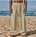 Men's Clothing Cotton And Linen Casual Trousers Solid Color Drawstring Elastic Waist Daily Leisure Breathable_viptrois.com