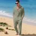 Breathable Linen Blend Shirt And Pants Set For Men Relaxed Fit Casual Linen Outfit Comfortable Long Sleeve Shirt With Turn-Down Collar_viptrois.com
