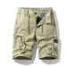 Summer Cargo Short Men Casual Loose Knee Length Elastic Waist Drawstring Mens Shorts Cotton Breathable Men Clothing Many Pockets_viptrois.com