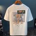 Short-sleeved T-shirt Men's Trendy Brand Summer Loose Five-quarter Sleeve 2025 New Simple Printed Top_viptrois.com