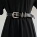 Fashionable retro silver buckle genuine leather belt unisex high-end first-layer cowhide belt ins style accessories_viptrois.com