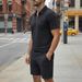 Men's Solid Jacquard Zip-Up Polo & Shorts Set – Spring Casual Outfit With Half-Zip Ventilation_viptrois.com