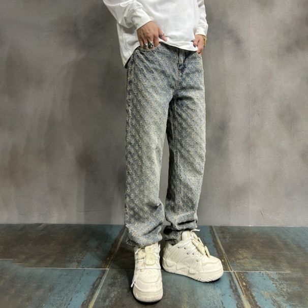 2024 American High Street Jeans Men's Loose Straight Leg Trendy Brand Set Versatile Pants_viptrois.com